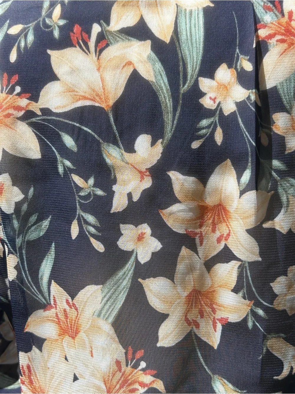 Kate & Lily Floral Chiffon Midi Dress Sz 8 M Navy Orange Surplice Flutter Sleeve